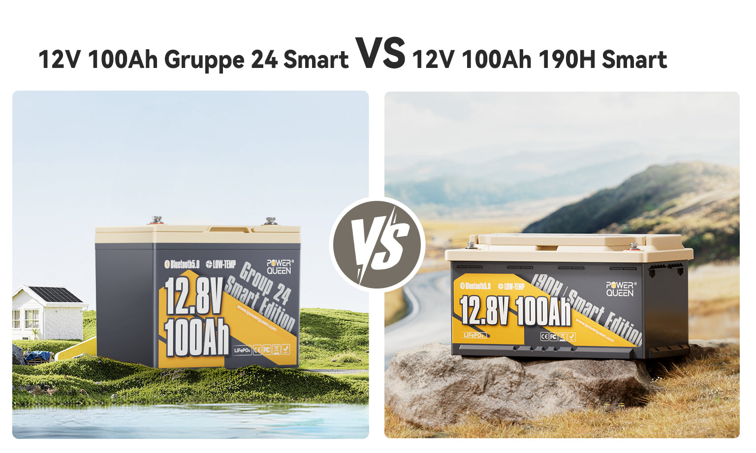 Power Queen 12V 100Ah Gruppe 24 Smart VS 12V 100Ah 190H Smart