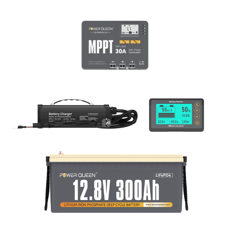 Power Queen 12V 300Ah LiFePO4 Batterie, Integriertes 200A BMS