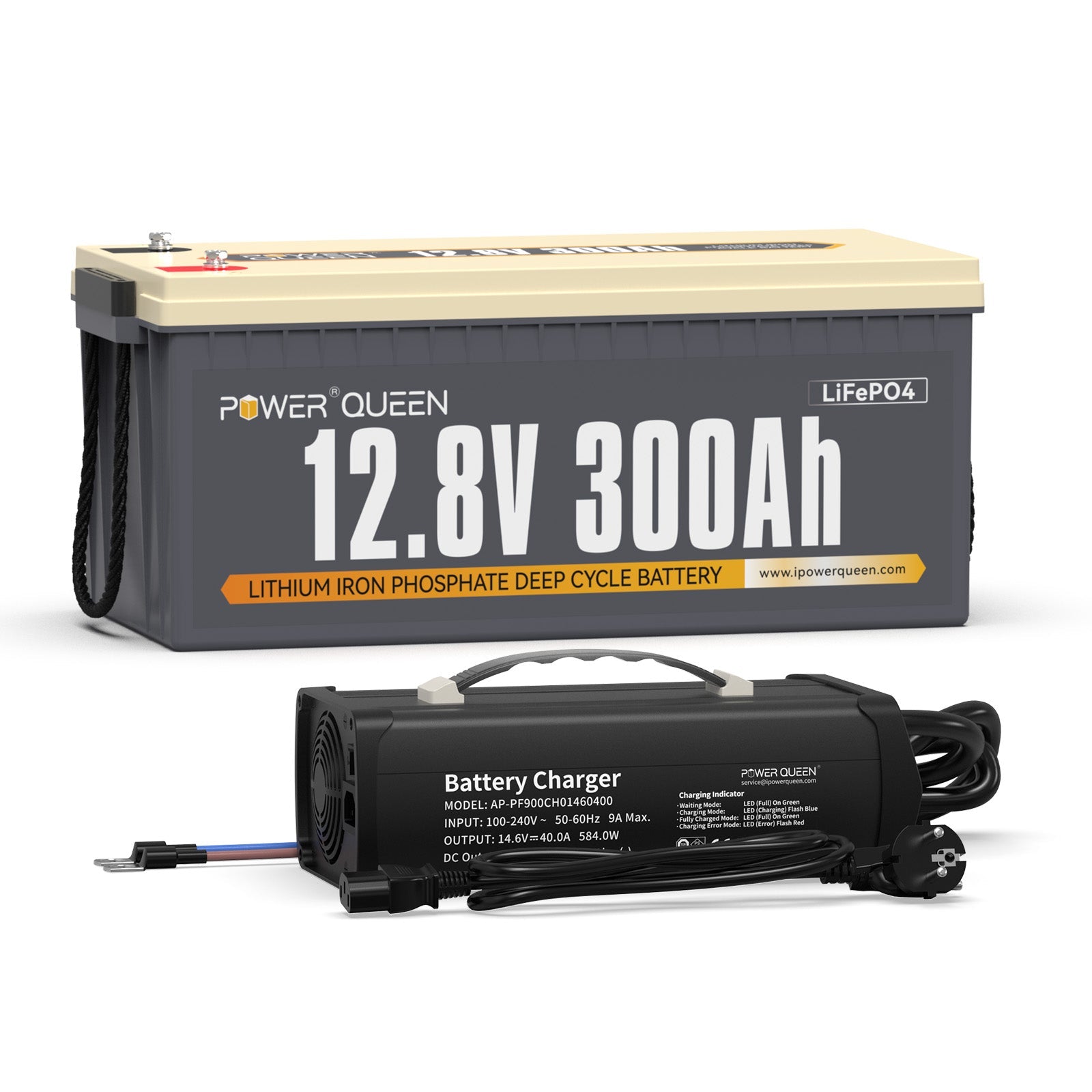 【0% Mwst.】Power Queen 12V 300Ah LiFePO4 Batterie, Integriertes 200A BMS