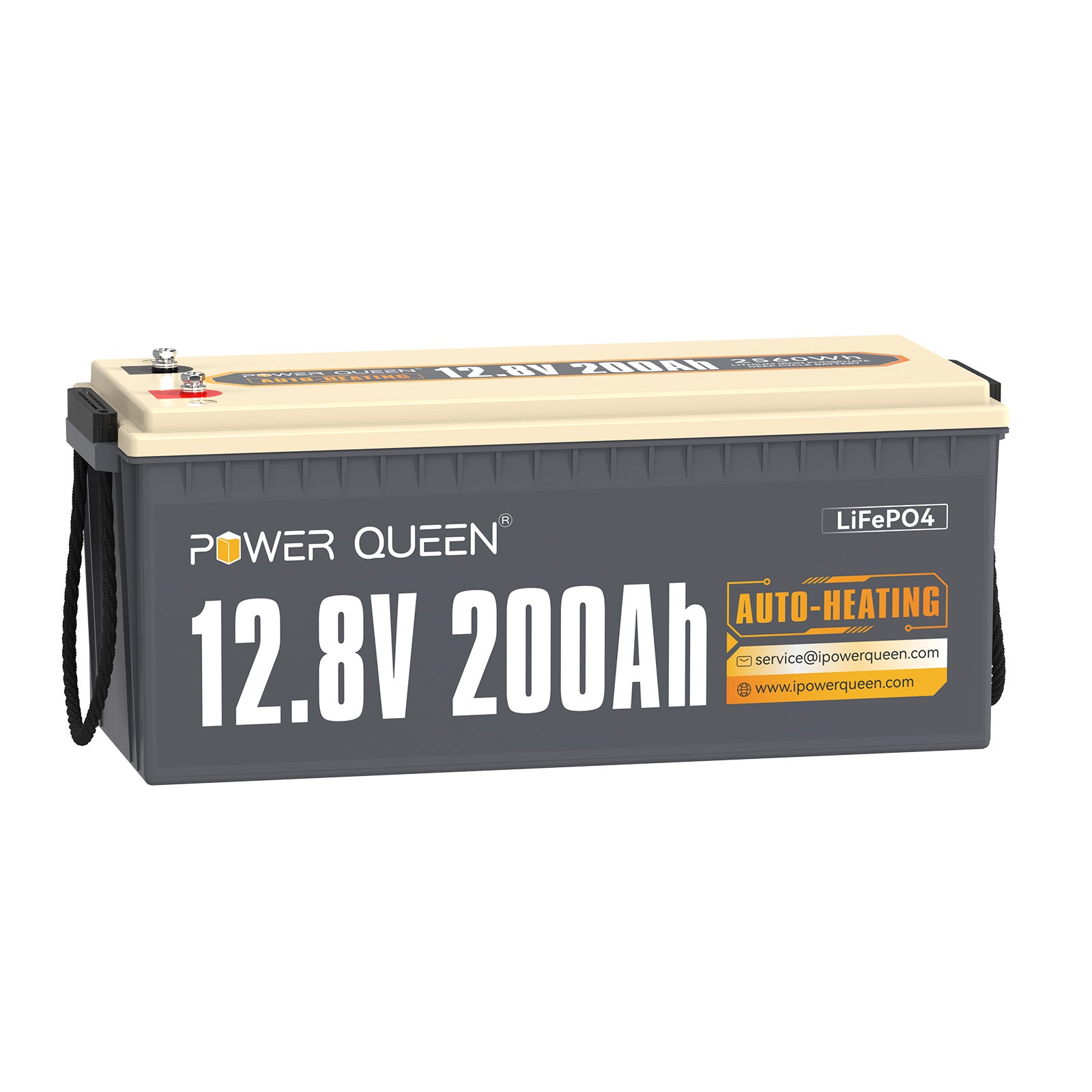 【0% Mwst.】Power Queen 12V 200Ah Selbstheizende LiFePO4 Batterie, eingebautes 100A BMS