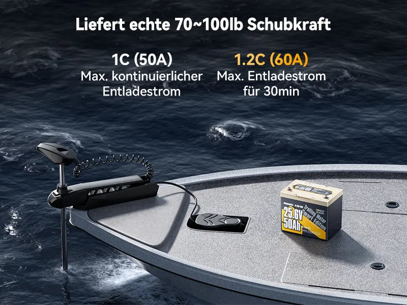 Power Queen LiFePO4 24V 50Ah Smart Niedertemperatur Elektromotor Batterie