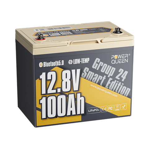 Power Queen 12V 100Ah Gruppe 24 Smart LiFePO4 Batterie mit Bluetooth