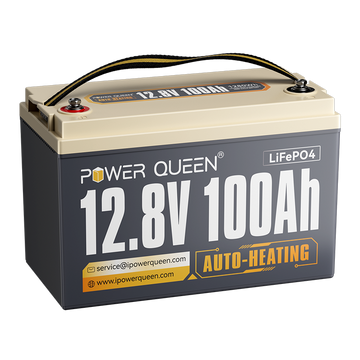 Power Queen 12V 100Ah Selbstheizende LiFePO4 Batterie, Eingebautes 100A BMS