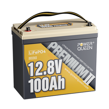 Power Queen 12V 100Ah Mini LiFePO4 Batterie, Integriertes 100A BMS