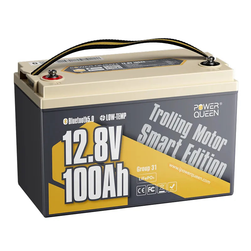 Power Queen LiFePO4 12V 100Ah Niedertemperatur Smart Elektromotor Batterie