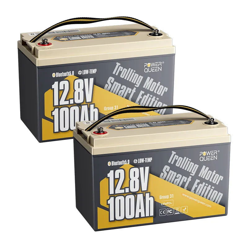 Power Queen LiFePO4 12V 100Ah Niedertemperatur Smart Elektromotor Batterie