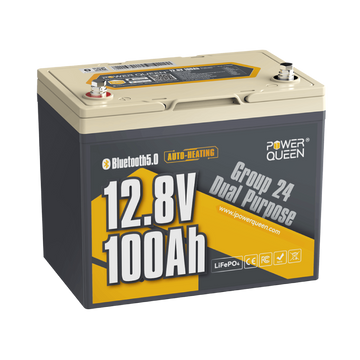 Power Queen 12V 100Ah Dual Purpose Group 24 LiFePO4 Außenbordmotor Batterie