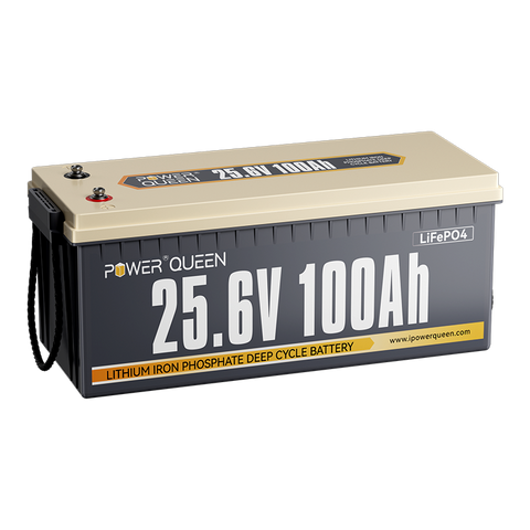 Power Queen 24V 100Ah LiFePO4 Batterie, Eingebautes 100A BMS