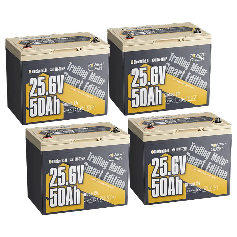 Power Queen LiFePO4 24V 50Ah Smart Niedertemperatur Elektromotor Batterie