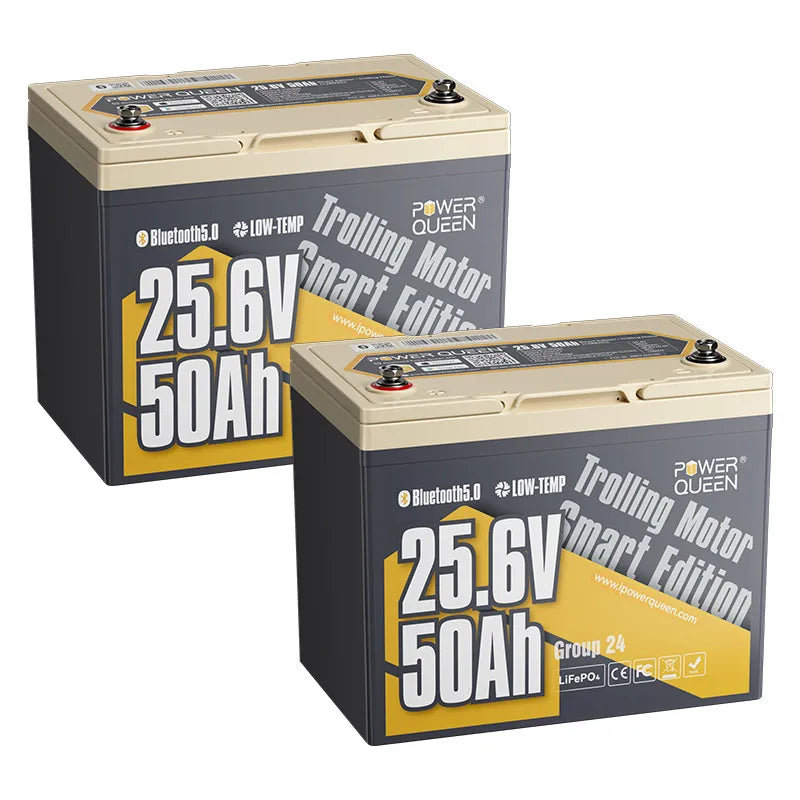 Power Queen LiFePO4 24V 50Ah Smart Niedertemperatur Elektromotor Batterie