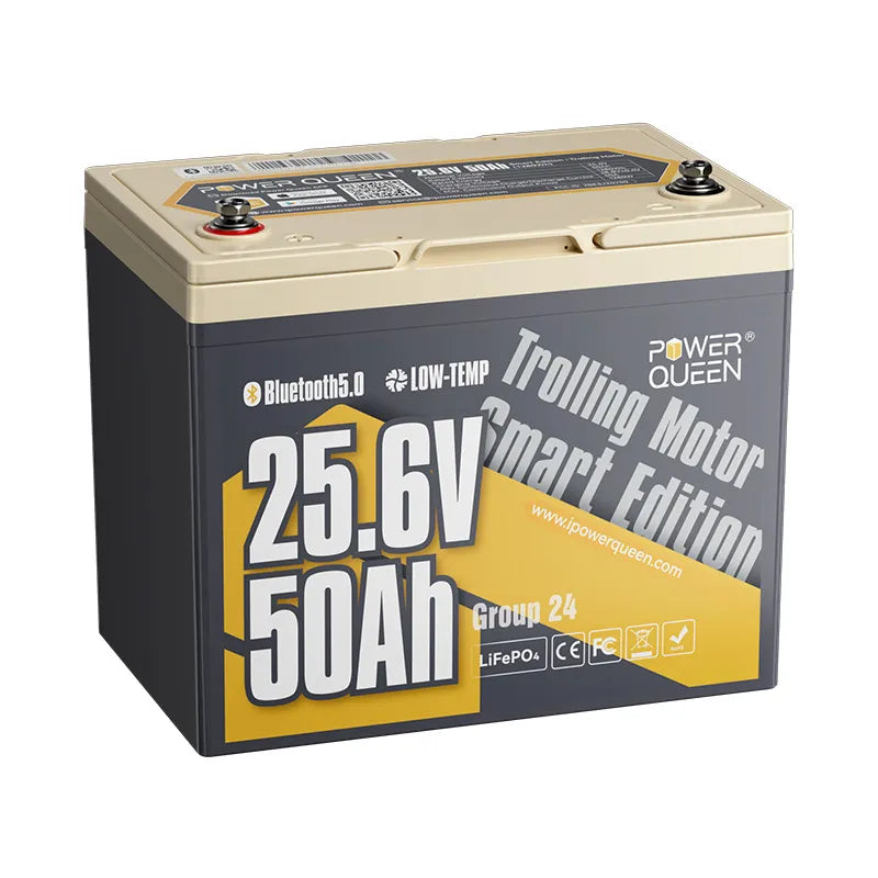 Power Queen LiFePO4 24V 50Ah Smart Niedertemperatur Elektromotor Batterie