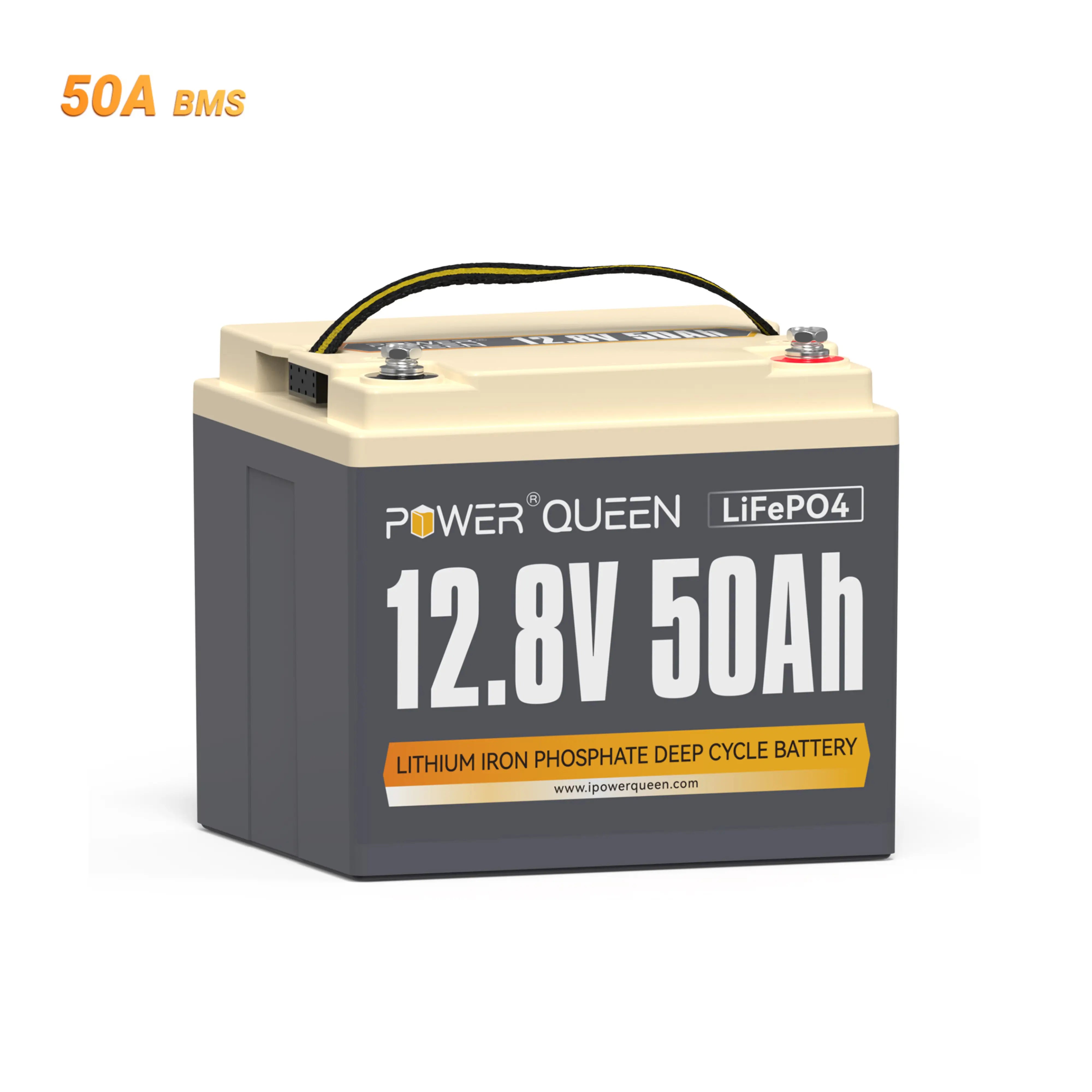 【0% Mwst.】Power Queen 12V 50Ah LiFePO4 Batterie, Eingebautes 50A BMS