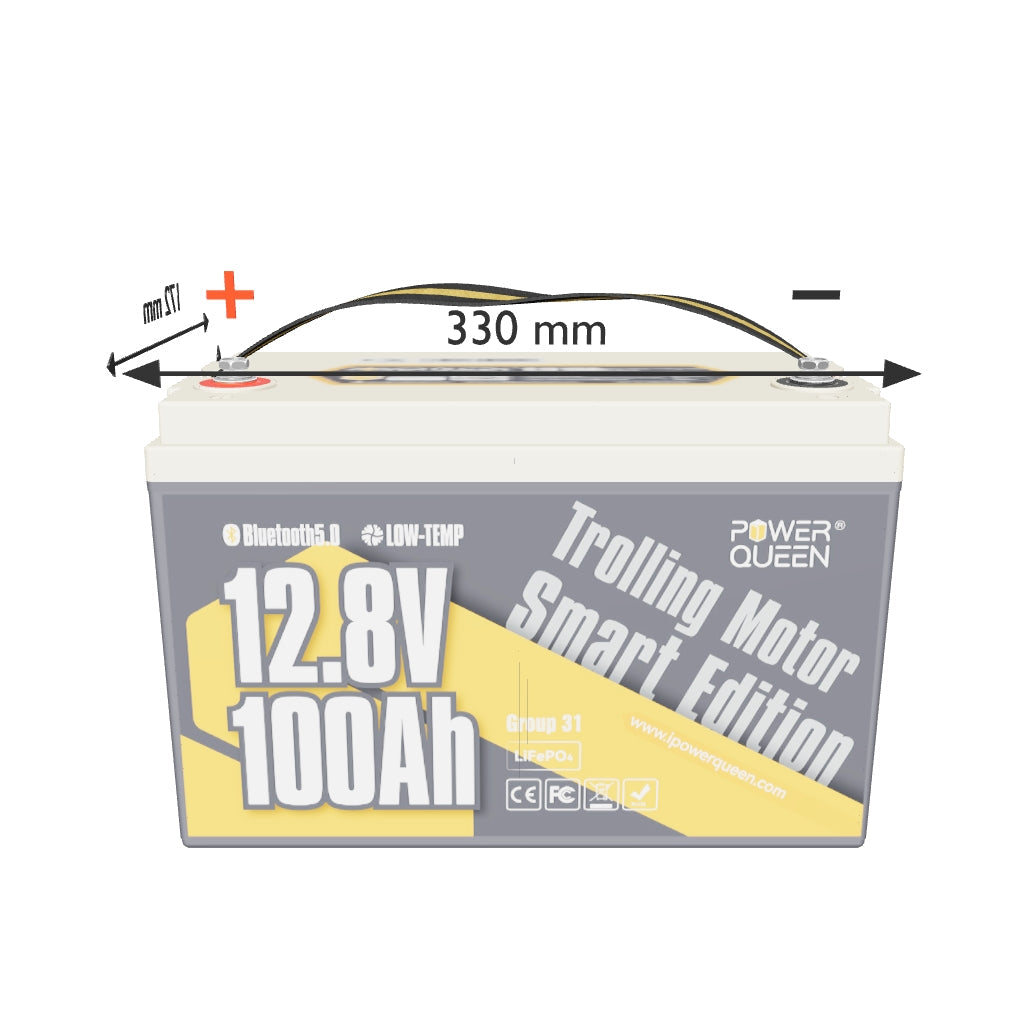 Power Queen LiFePO4 12V 100Ah Niedertemperatur Smart Elektromotor Batterie