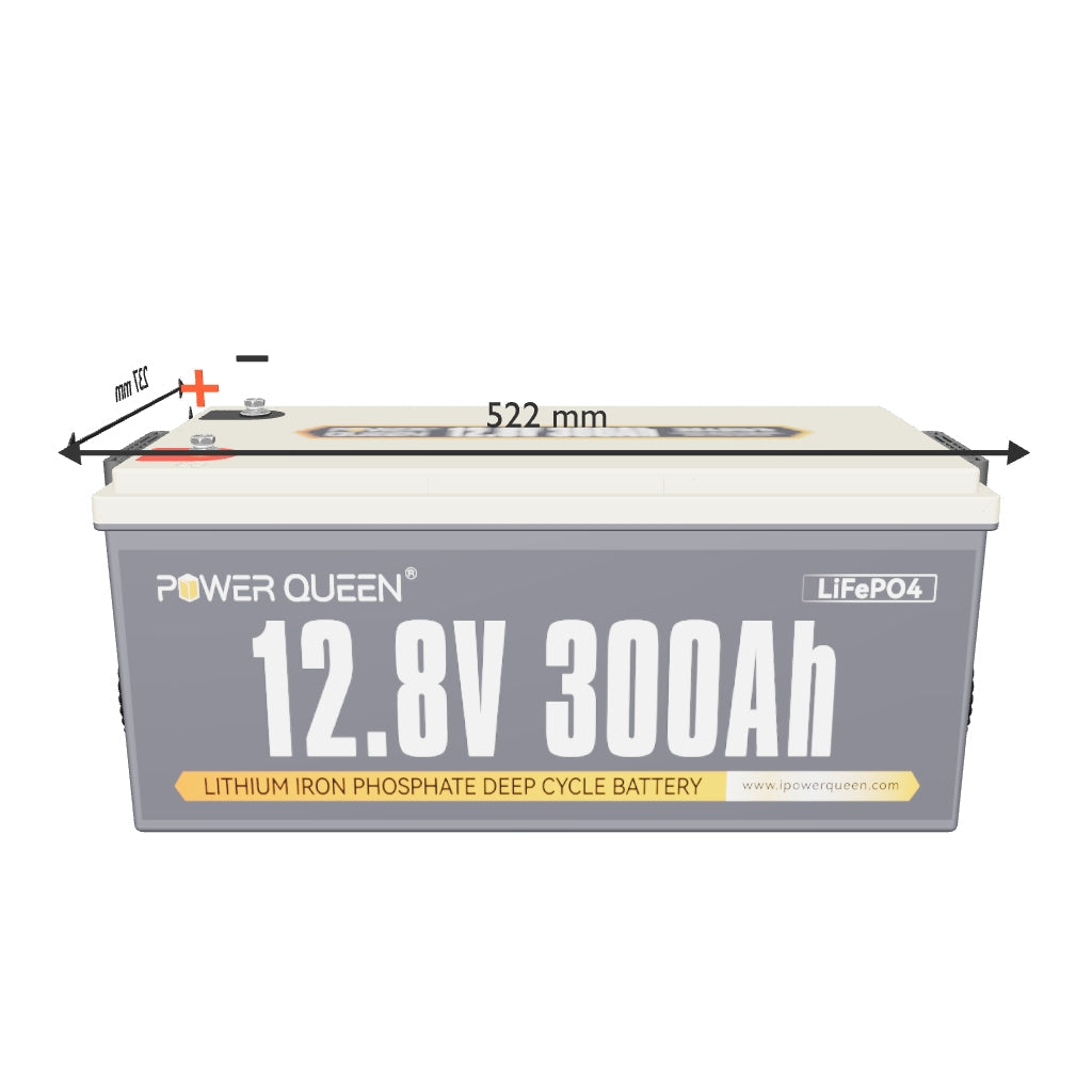 Power Queen 12V 300Ah LiFePO4 Batterie, Integriertes 200A BMS