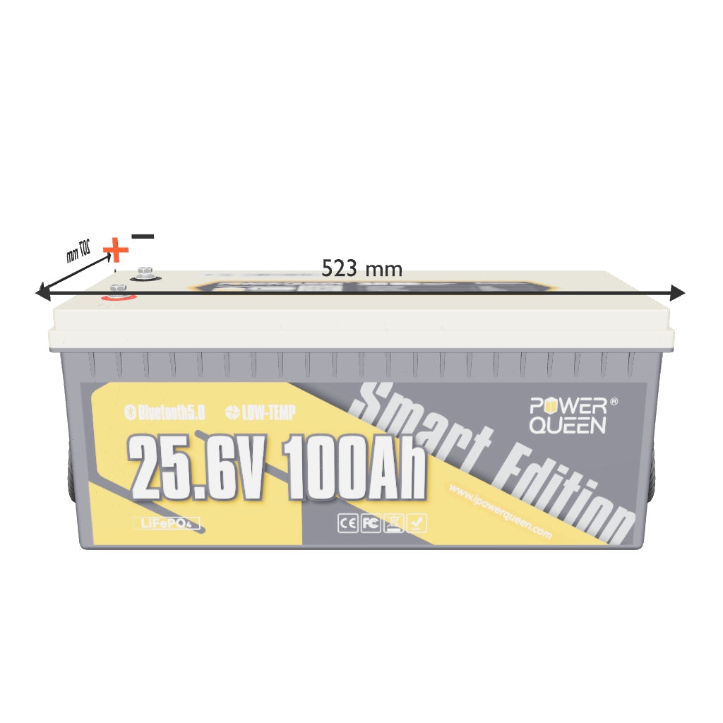 Power Queen LiFePO4 24V 100Ah Smart Solarbatterie mit Bluetooth