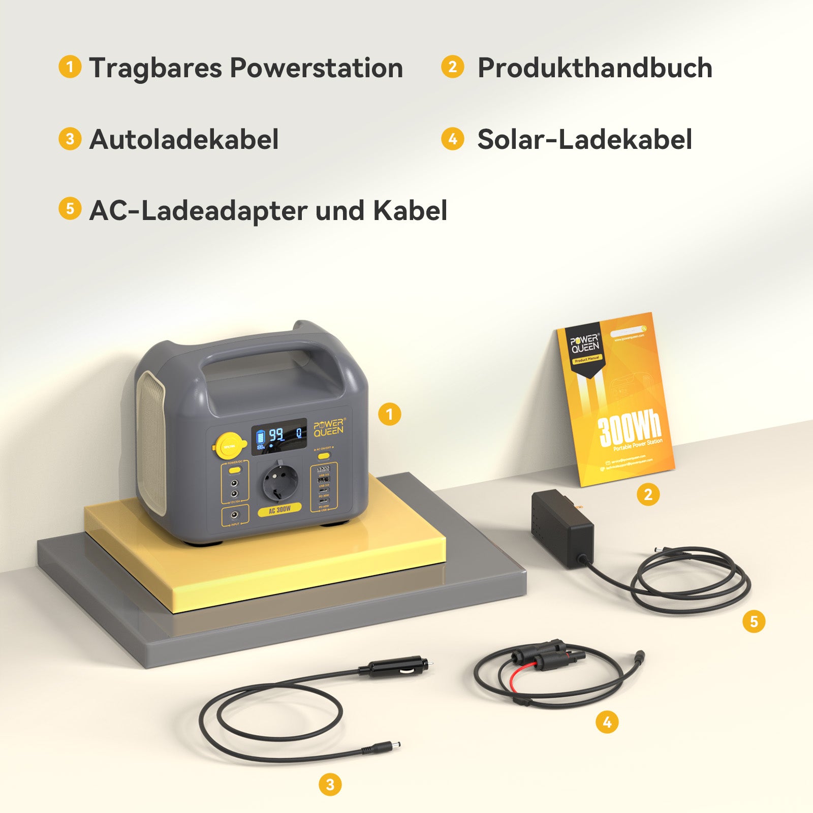 Power Queen Tragbare Powerstation, 300Wh Solargenerator mit LiFePO4 Akku