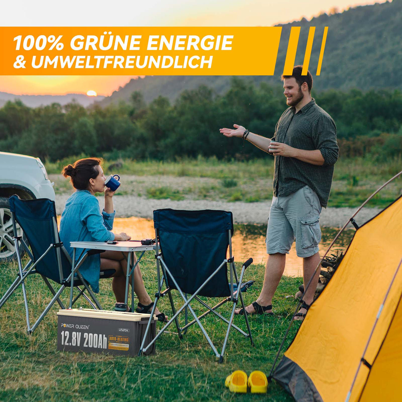 Batería LiFePO4 autocalentable Power Queen de 12,8 V y 200 Ah, BMS integrado de 100 A