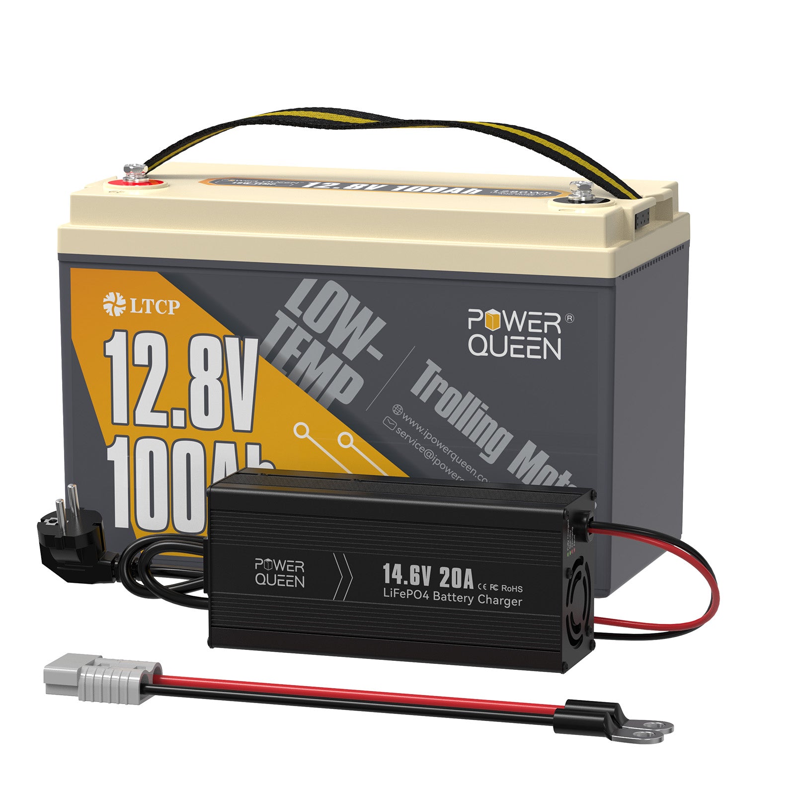 Batería LiFePO4 de baja temperatura de Power Queen 12V 100Ah, batería de motor de pesca con curricán