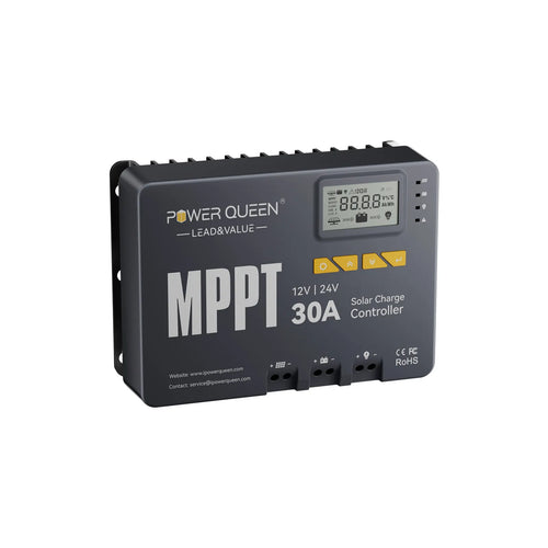 【0% BTW】Power Queen MPPT 12/24V 30A zonnelaadcontroller met Bluetooth-module