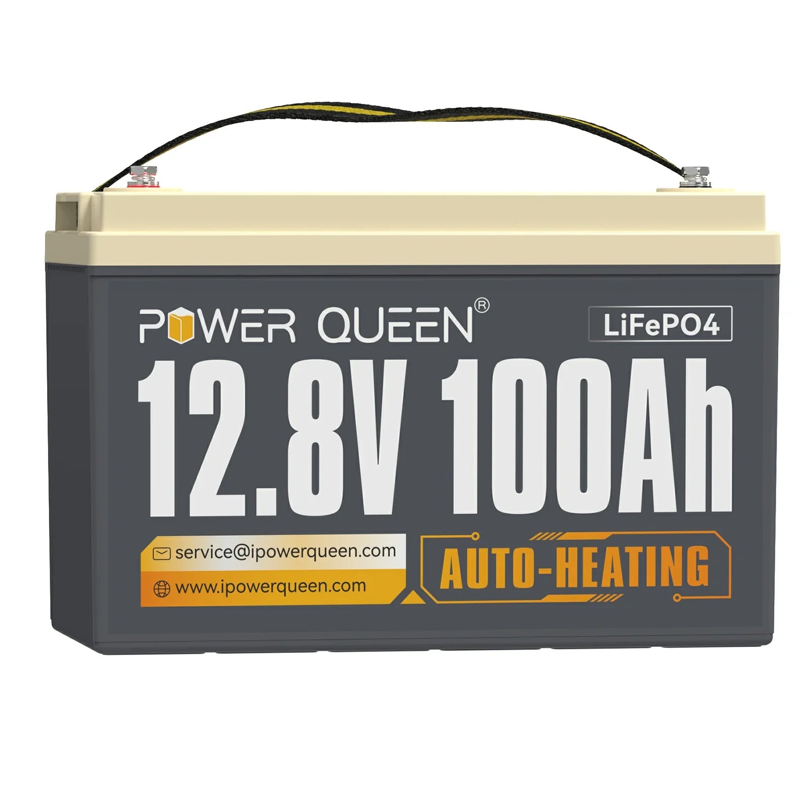 Power Queen 12V 100Ah zelfverwarmende LiFePO4-batterij, ingebouwd 100A BMS