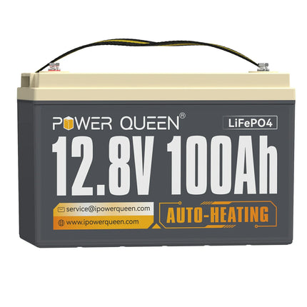 Power Queen 12V 100Ah zelfverwarmende LiFePO4-batterij, ingebouwd 100A BMS