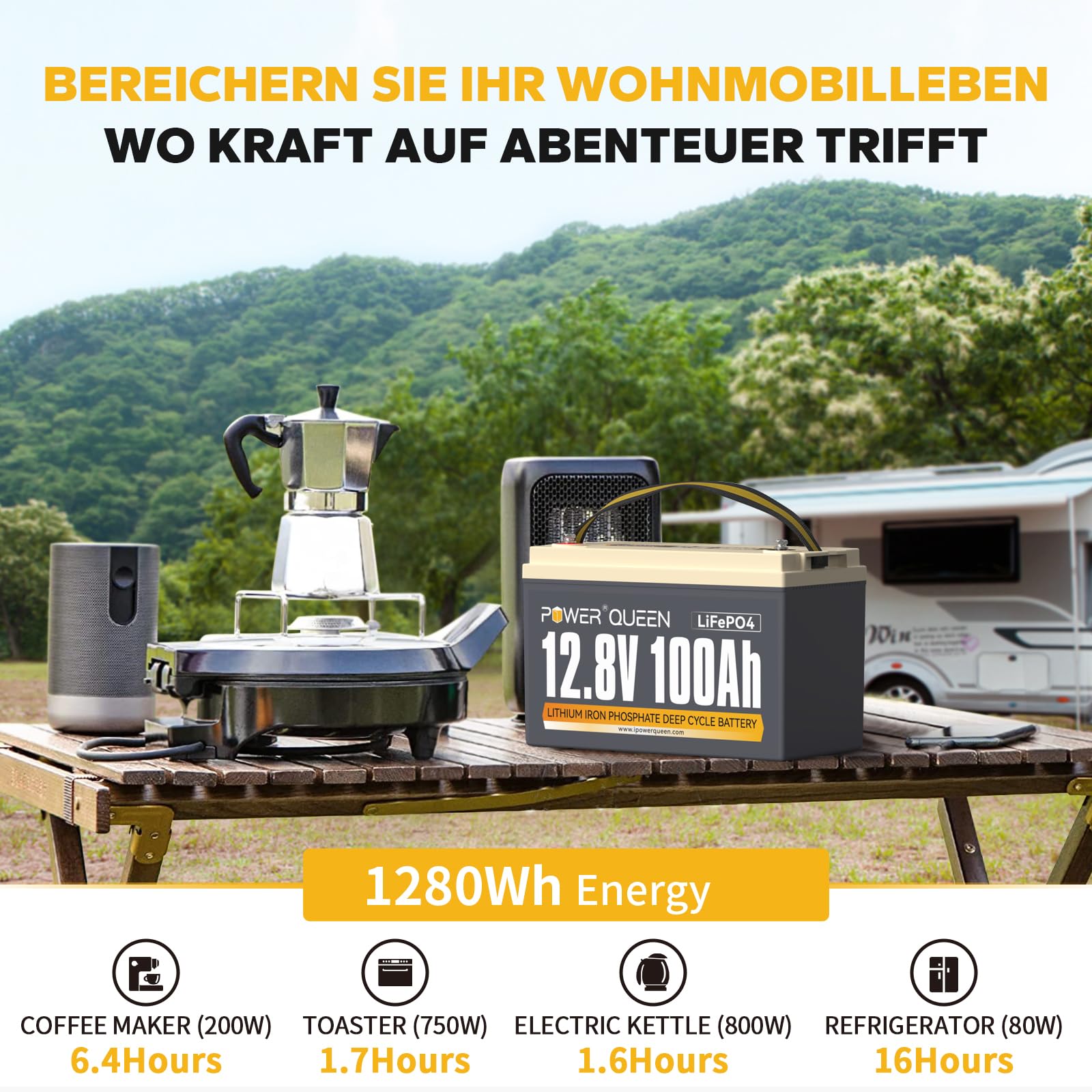 1280Wh Energie für Abenteuer 12,8V 100Ah Lithium Batterie