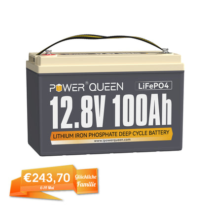 【TVA 0%】 Batterie Power Queen 12V 100Ah LiFePO4, BMS 100A intégré