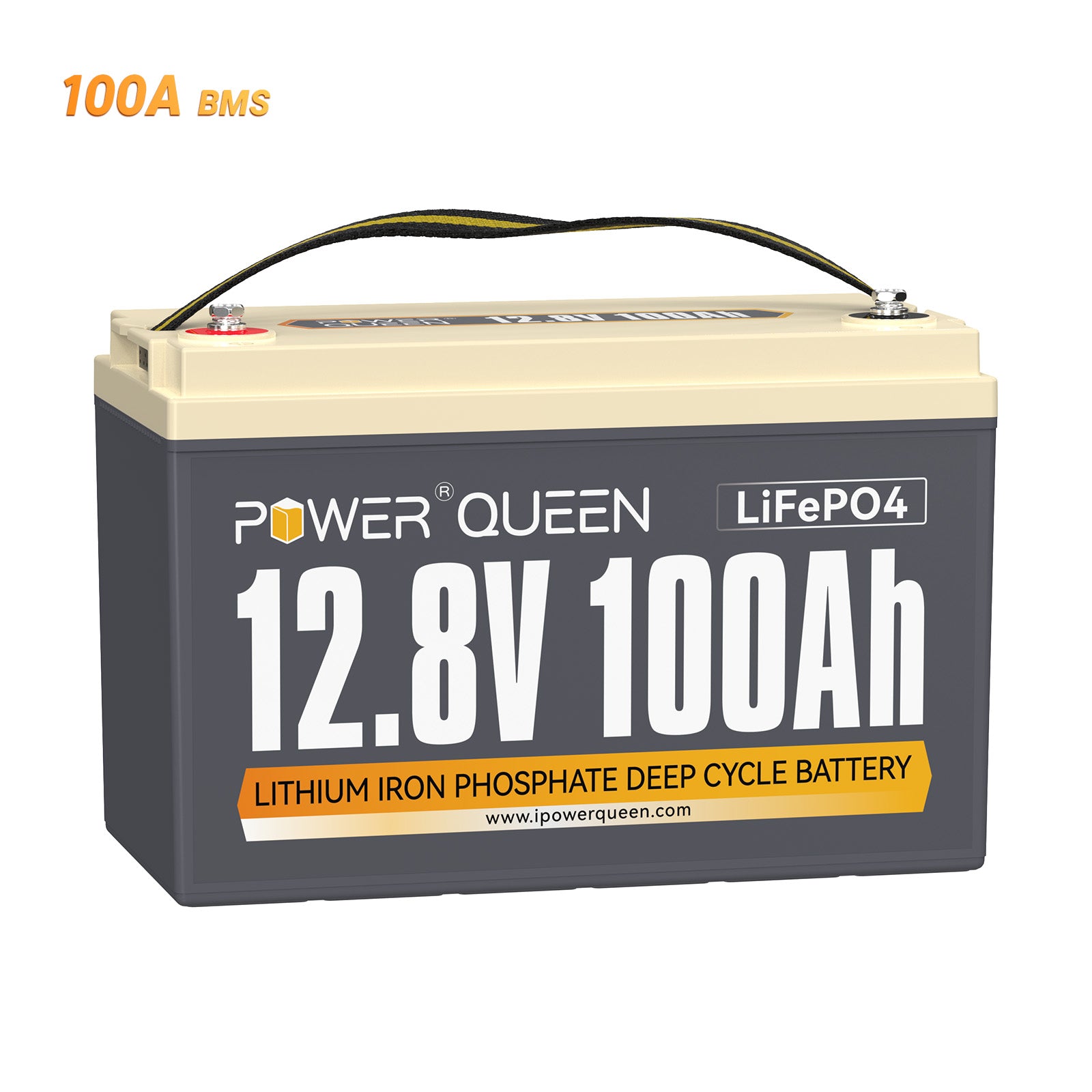 Power Queen 12,8V 100Ah LiFePO4-batterij, ingebouwd 100A BMS