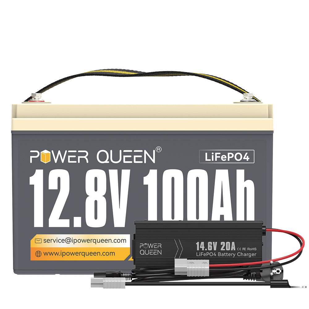 Power Queen 12V 100Ah zelfverwarmende LiFePO4-batterij, ingebouwd 100A BMS
