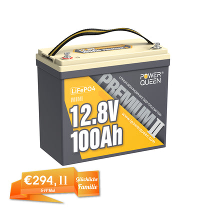 【TVA 0%】 Batterie Power Queen 12V 100Ah Mini LiFePO4, BMS 100A intégré