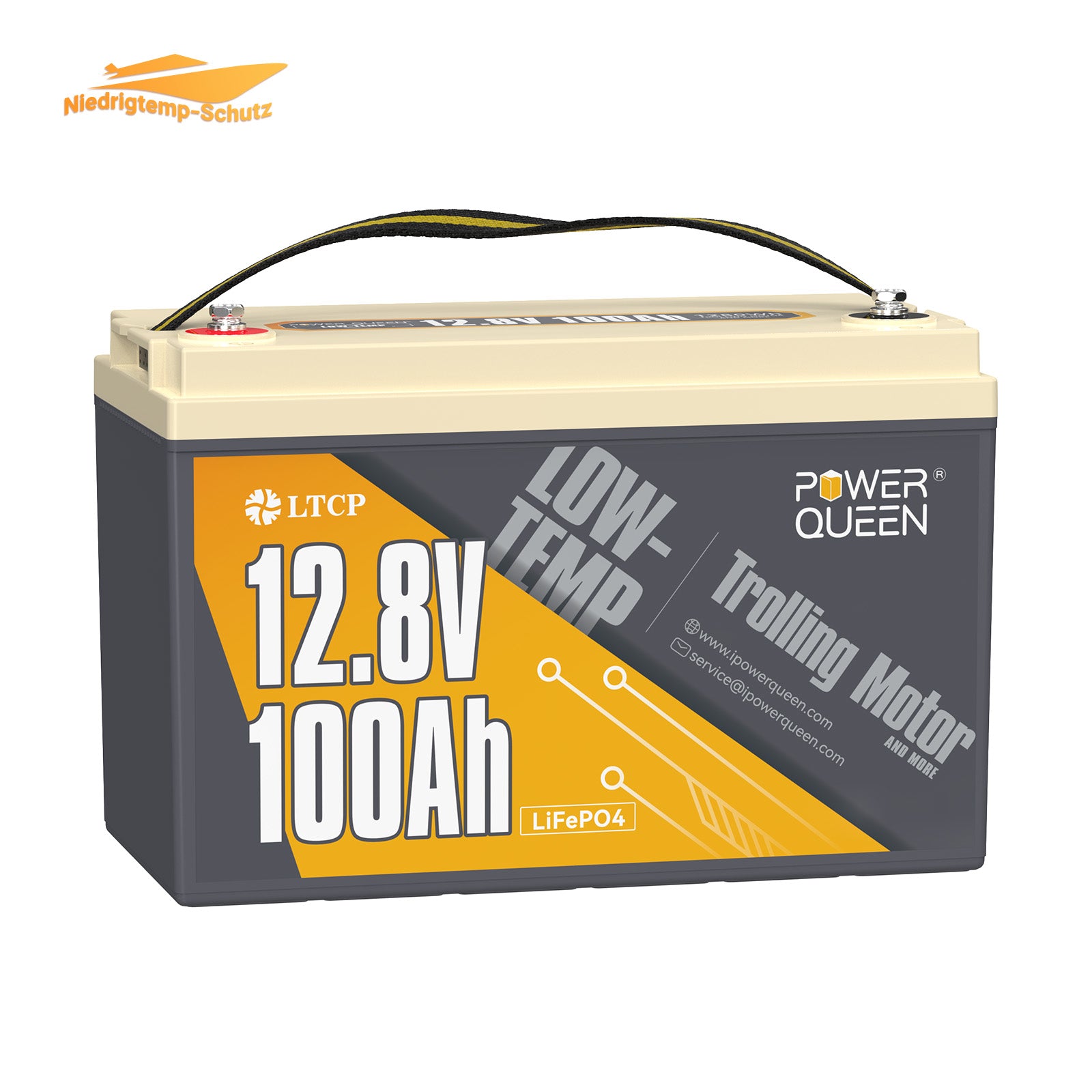 Batteria LiFePO4 a bassa temperatura Power Queen da 12,8 V 100 Ah, batteria per motore da pesca alla traina