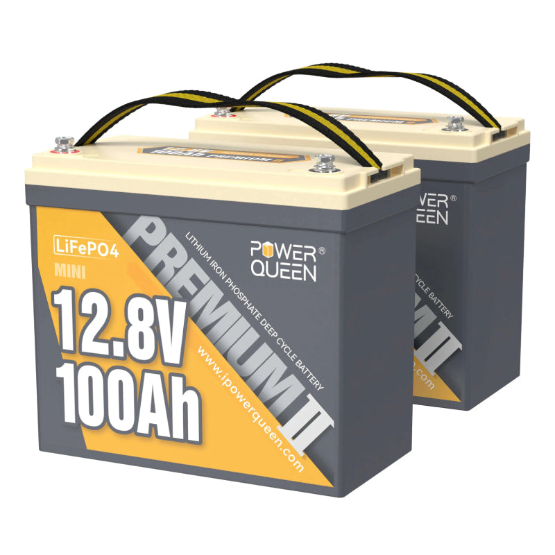 Power Queen 12.8V 100Ah Mini LiFePO4 Battery, Built-in 100A BMS