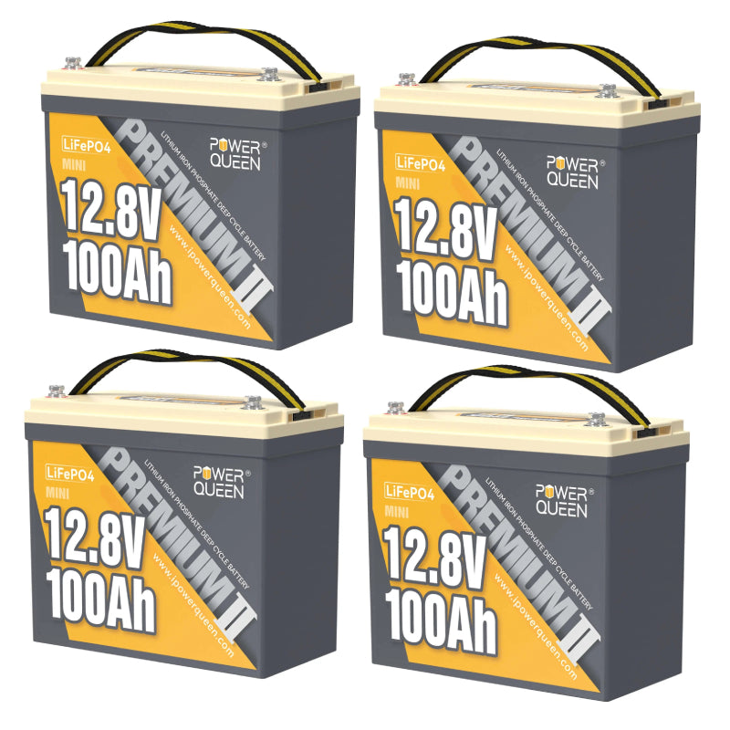 Power Queen 12.8V 100Ah Mini LiFePO4 Battery, Built-in 100A BMS