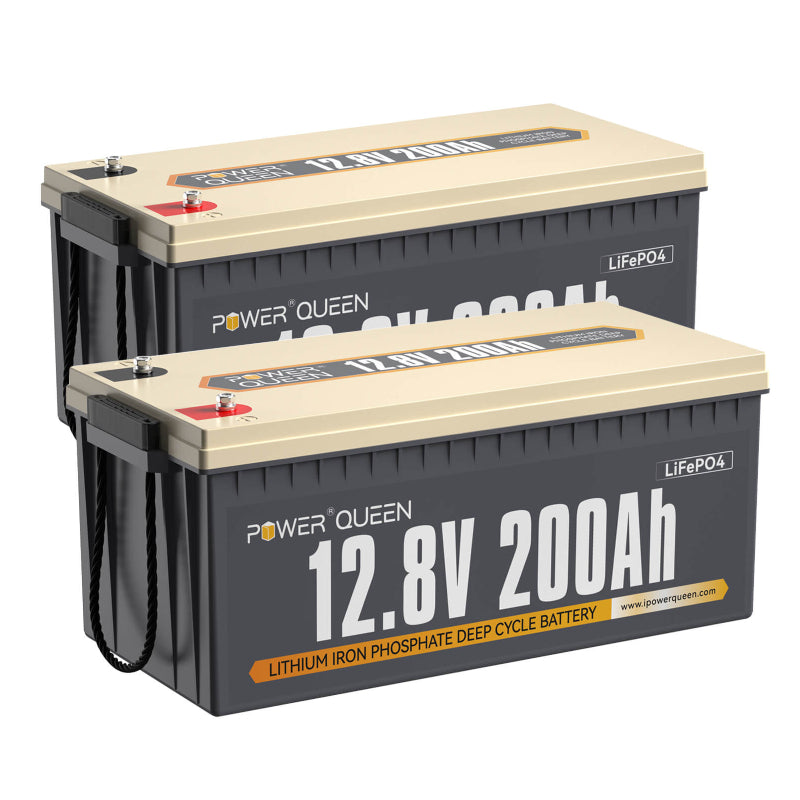【0% BTW】Power Queen 12,8 V 200 Ah LiFePO4-batterij, ingebouwd 100 A BMS