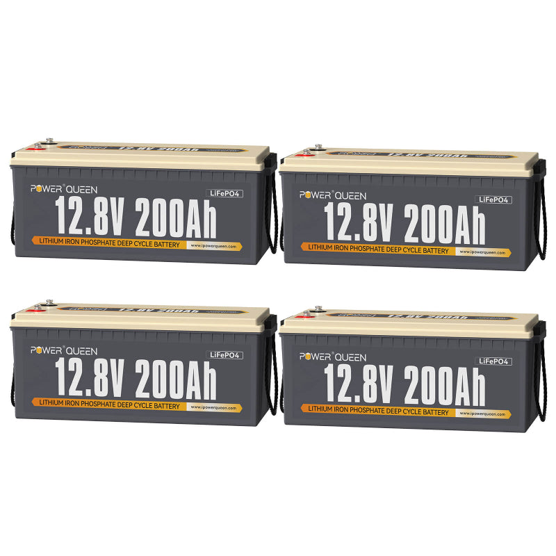 Power Queen 12,8V 200Ah LiFePO4 Batterie, Eingebautes 100A BMS