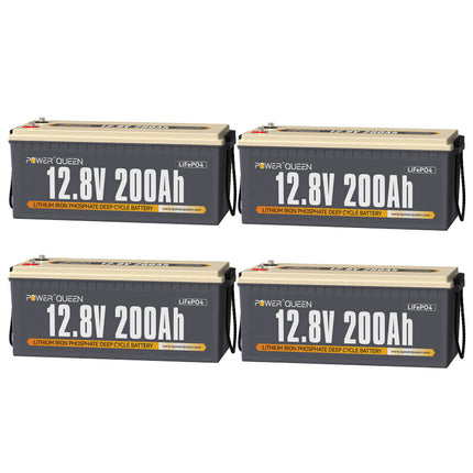 Batería Power Queen LiFePO4 de 12,8 V y 200 Ah, BMS integrado de 100 A