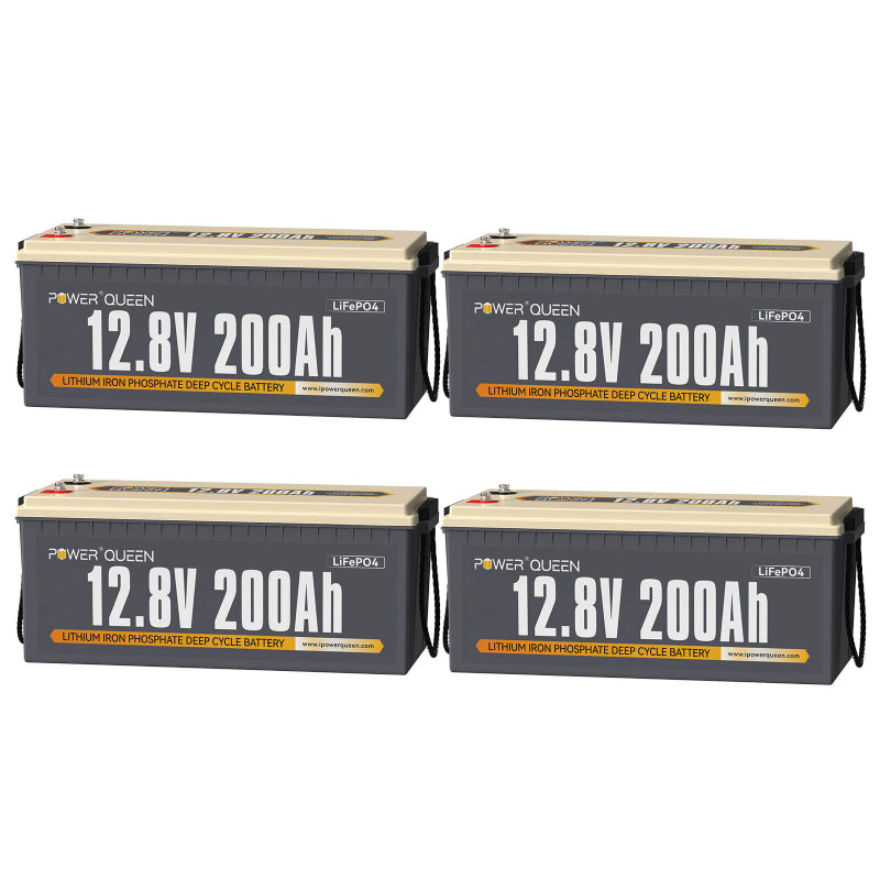 Batería Power Queen LiFePO4 de 12,8 V y 200 Ah, BMS de 100 A incorporado