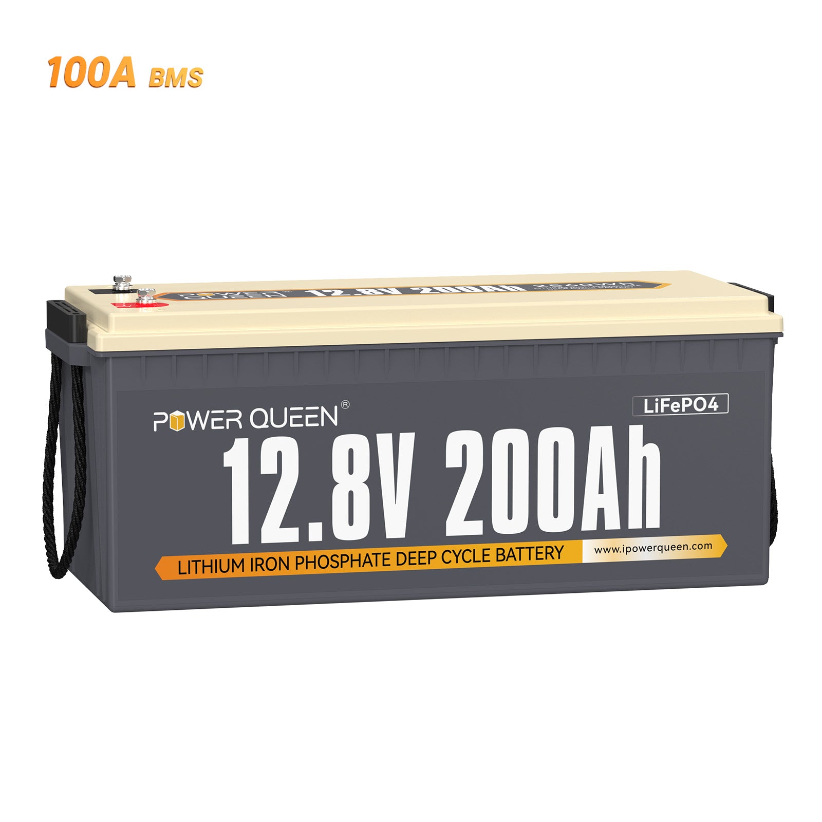 Batería Power Queen LiFePO4 de 12,8 V y 200 Ah, BMS de 100 A incorporado