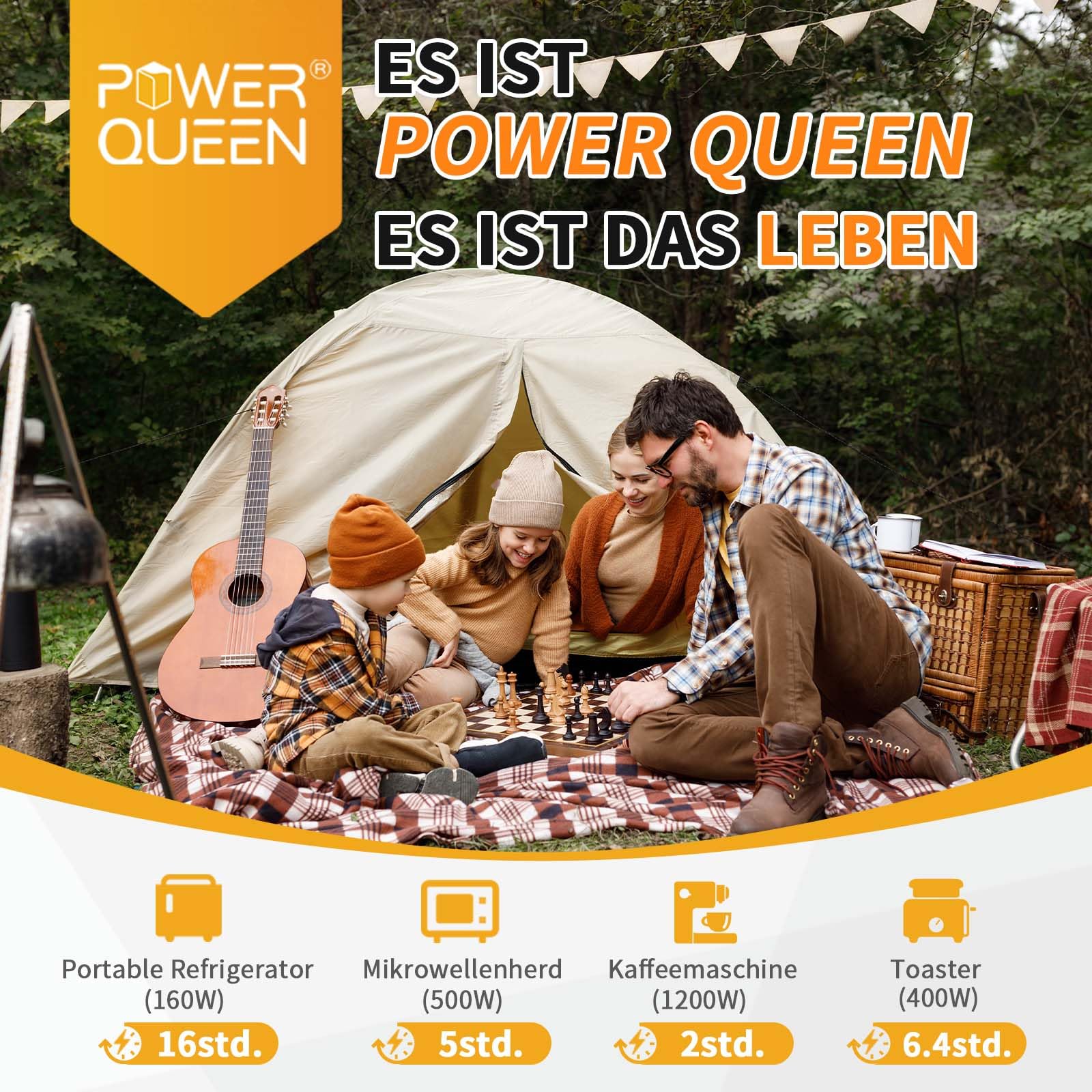 Power Queen 12V 200Ah Plus LiFePO4-batterij, ingebouwd 200A BMS