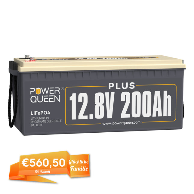 Power Queen 12V 200Ah Plus LiFePO4 Battery, Built-in 200A BMS