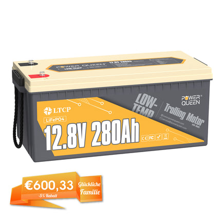 【0% VAT】Power Queen 12V 280Ah low temperature LiFePO4 battery with 200A BMS