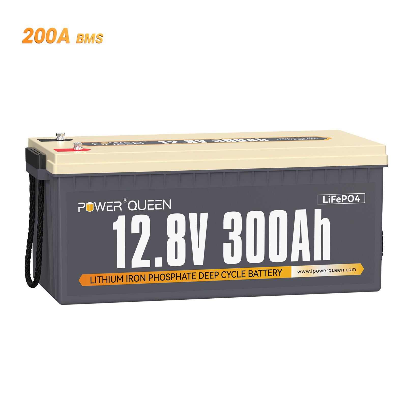 Power Queen 12V 300Ah LiFePO4 battery, integrated 200A BMS