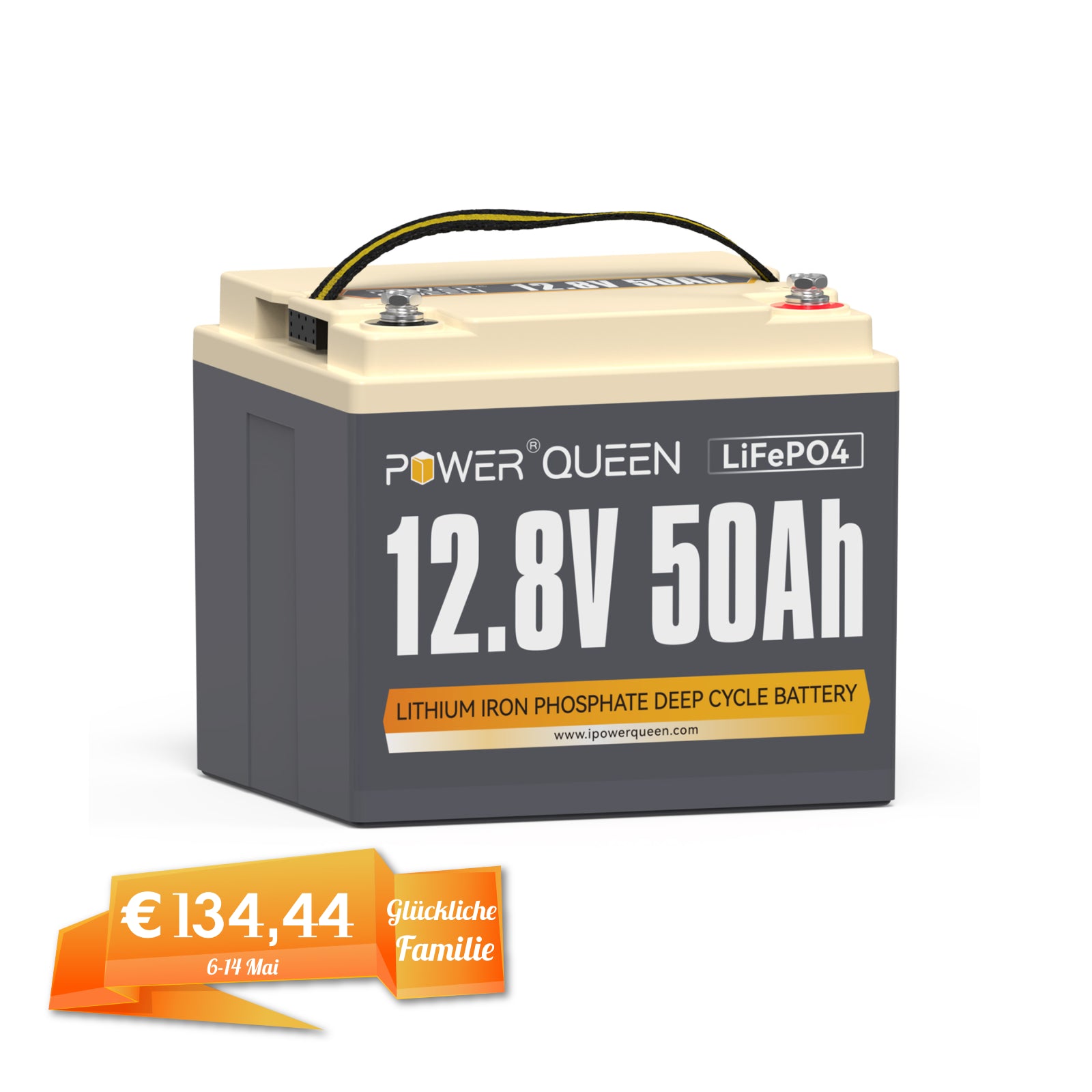 【0% Mwst.】Power Queen 12V 50Ah LiFePO4 Batterie, Eingebautes 50A BMS