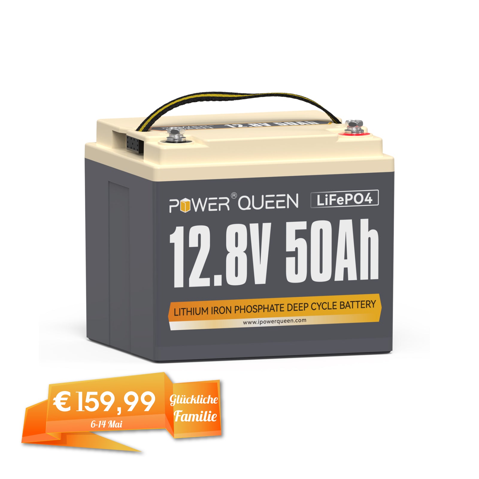 Power Queen 12V 50Ah LiFePO4 Batterie, Eingebautes 50A BMS