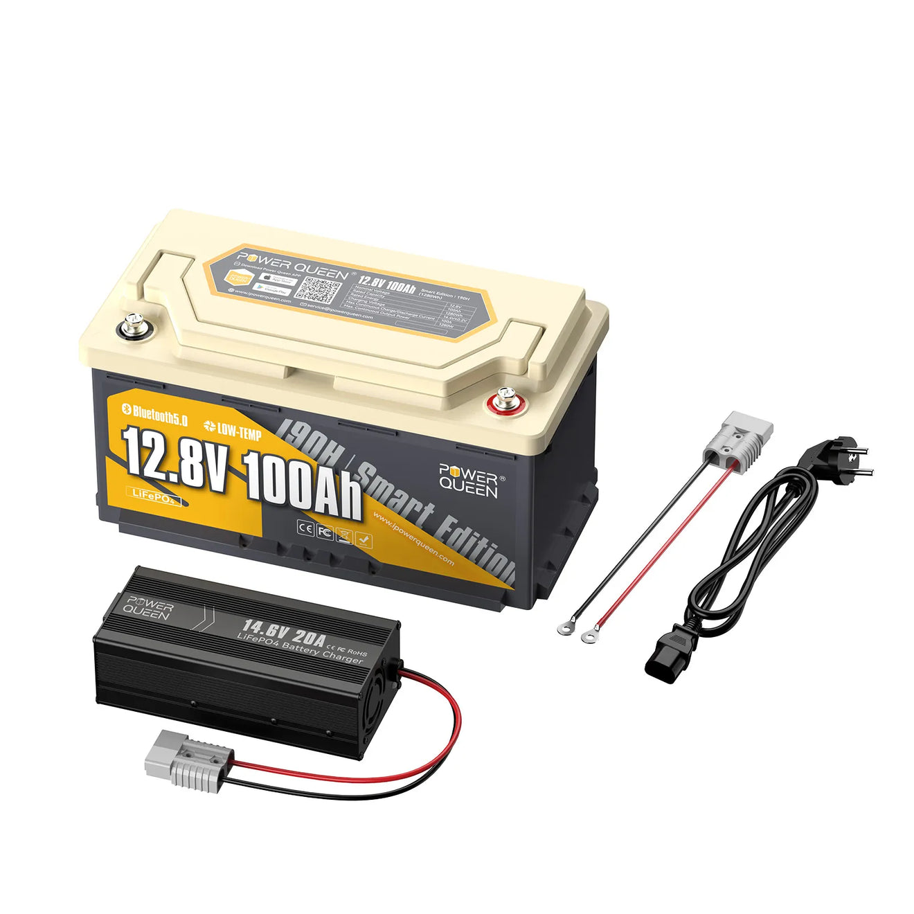 Power Queen LiFePO4 12V 100Ah 190H Smart lakóautó akkumulátor