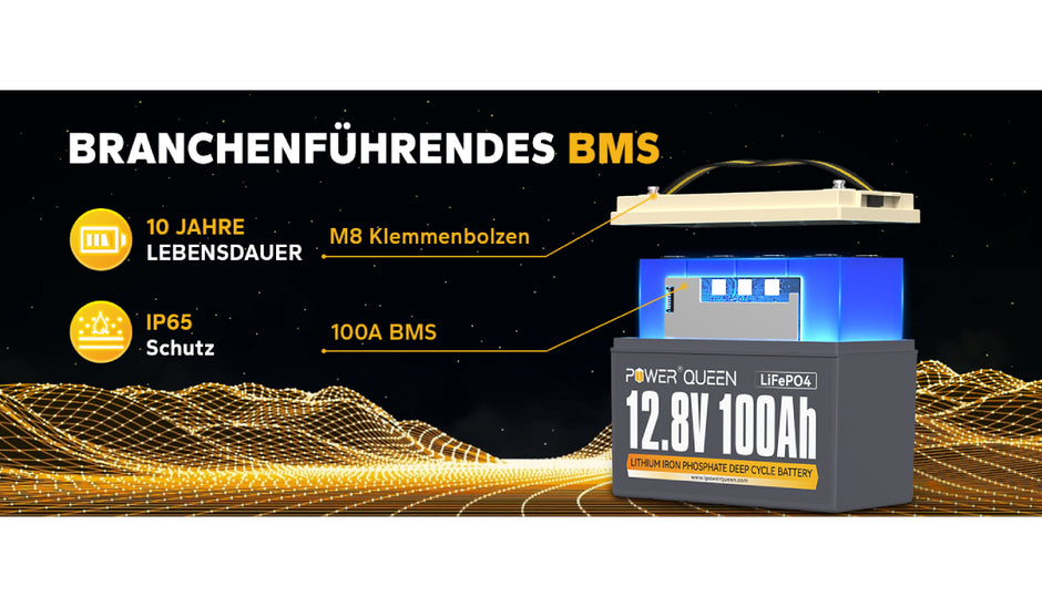 Power Queen 12V 100Ah Lithium-Batterie BMS Rundumschutz