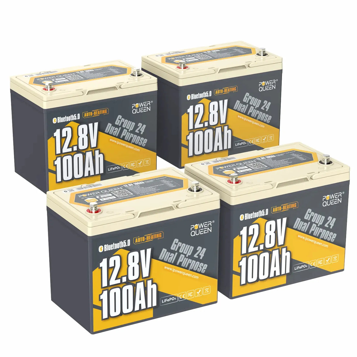 Power Queen 12V 100Ah Dual Purpose Group 24 LiFePO4 Outboard Motor Battery