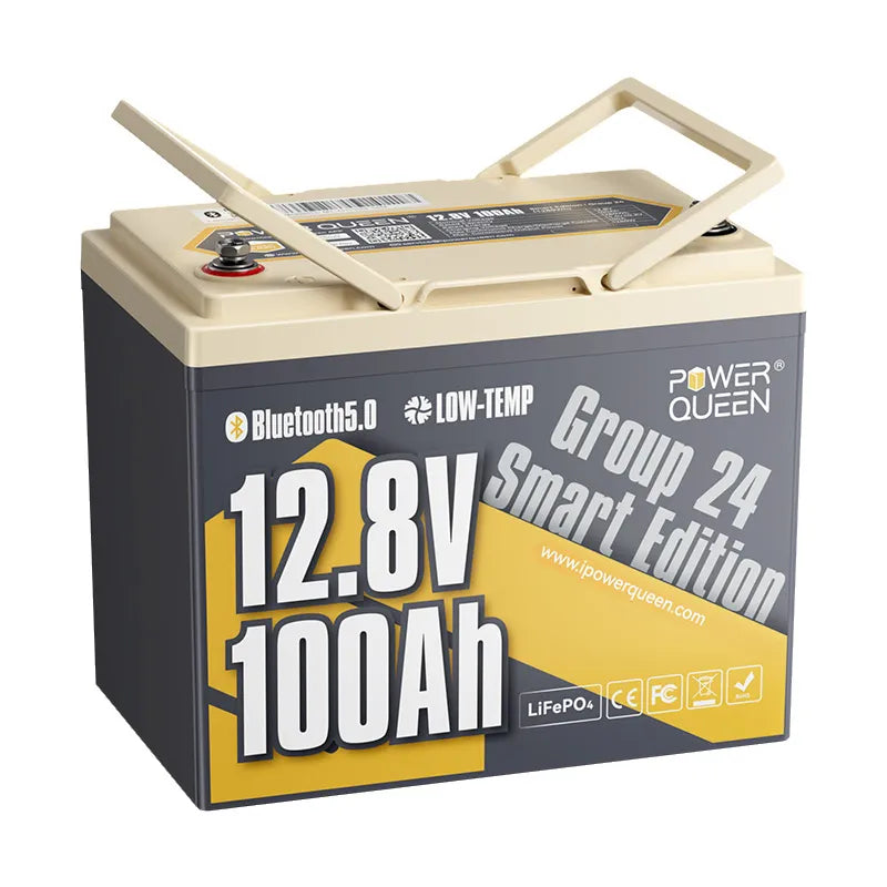 Bateria Power Queen 12V 100Ah Grupo 24 Smart LiFePO4 com Bluetooth