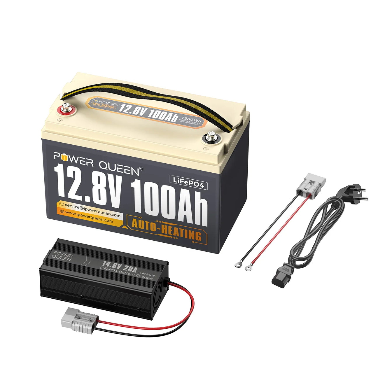 Power Queen 12V 100Ah LiFePO4 батарея з самонагріванням, вбудована 100A BMS