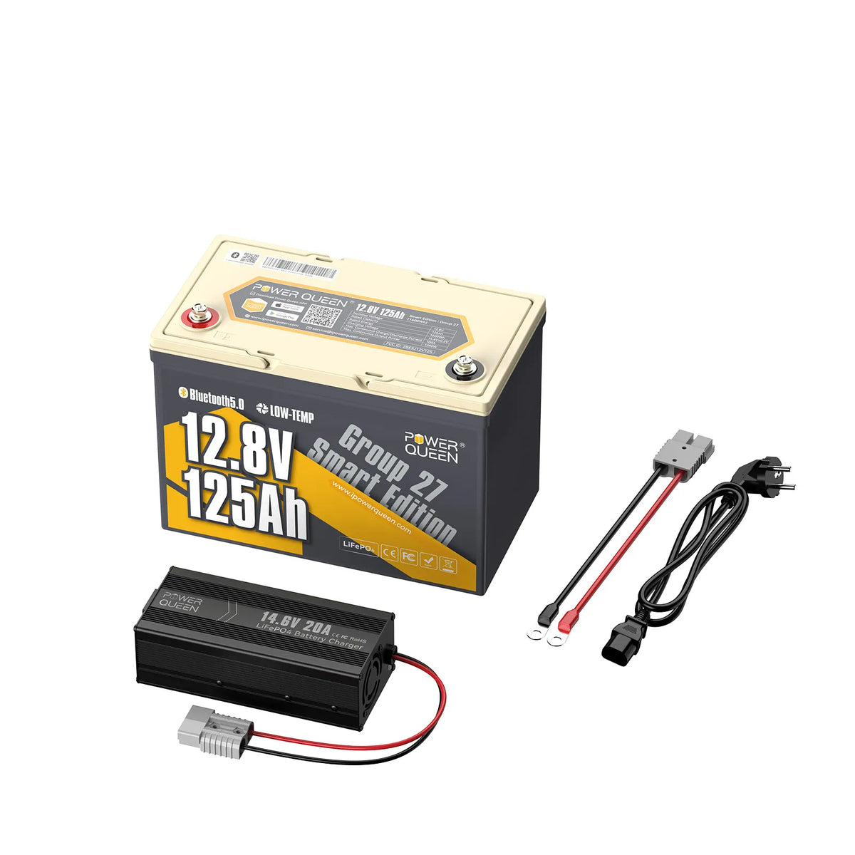 (0% MwSt.) Power Queen 12V 125Ah Group 27 Smart LiFePO4 Batterie mit Bluetooth